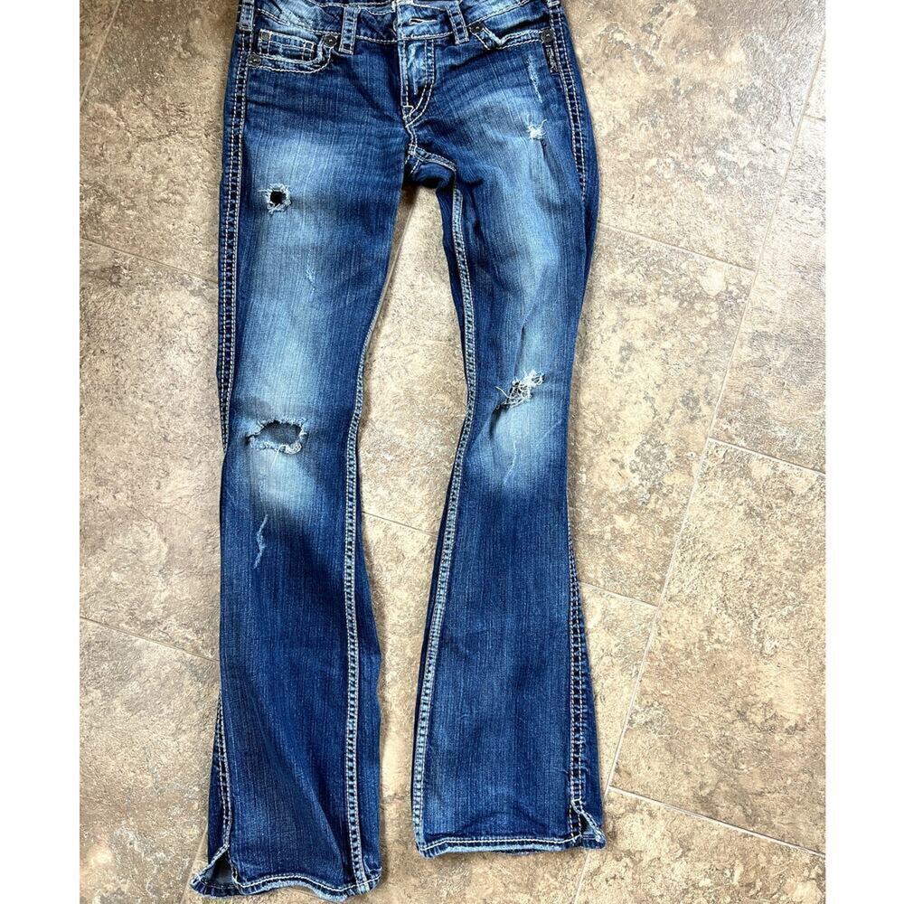 Silver Twisted Bootcut, distressed stretch denim jeans, women's 27 / 35